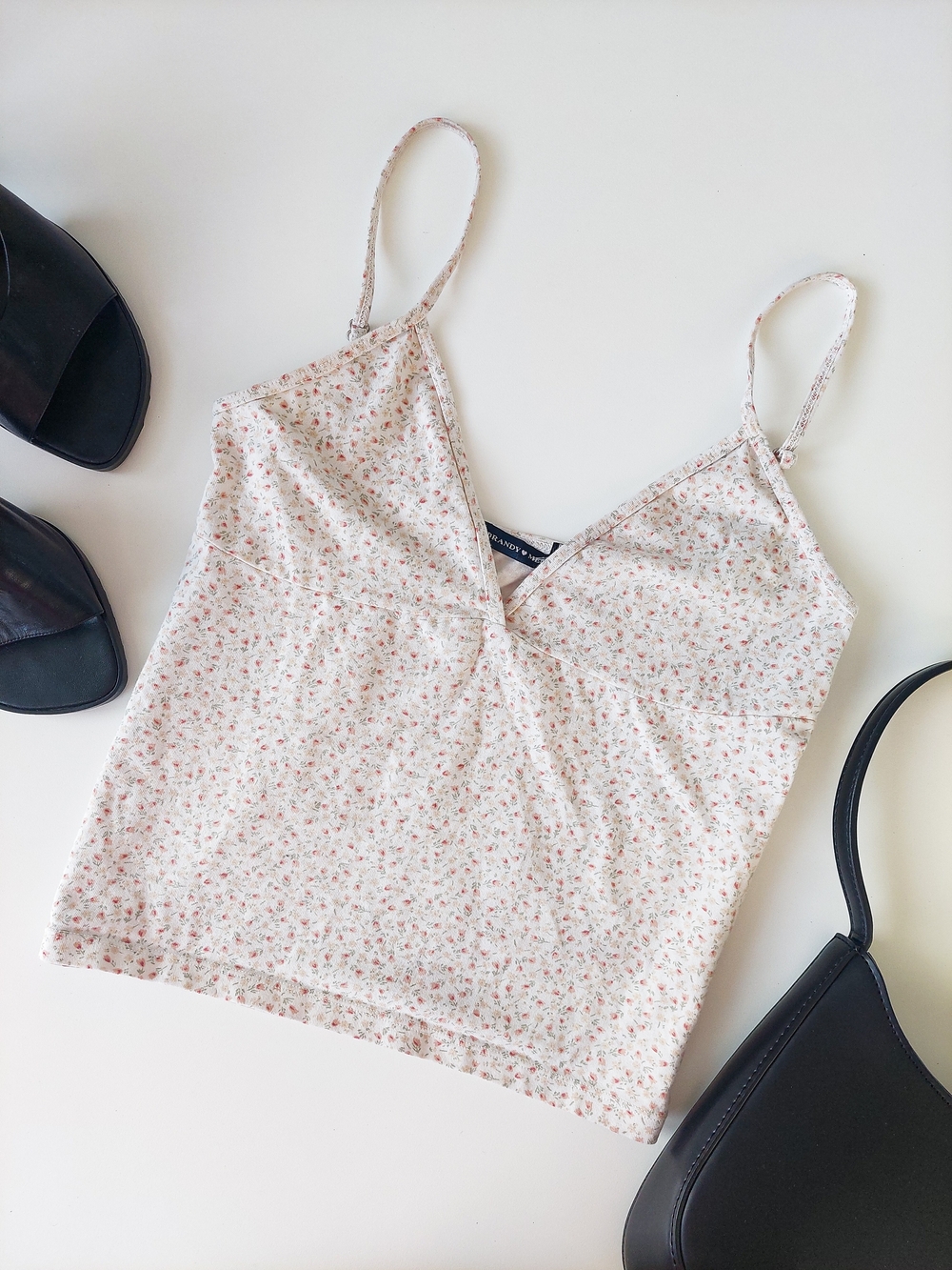Brandy Melville S Cream Floral Cami Tank Crop Top Cotton Summer